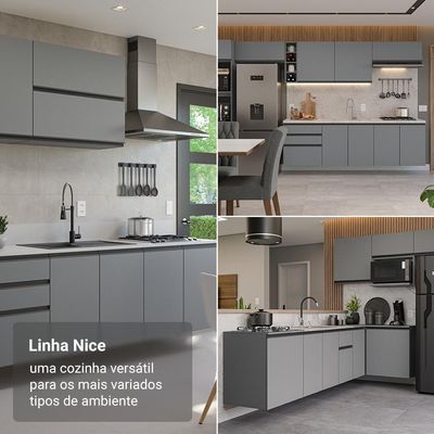 Armário De Cozinha Completa 240 Cm Suspensa Cinza Nice Madesa 07