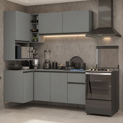 Armário De Cozinha Completa De Canto 265 Cm Suspensa Cinza Nice Madesa 06