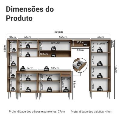 Armário De Cozinha Completa 325cm Rustic Emilly Madesa 07