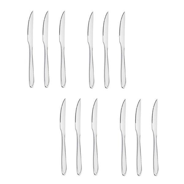 Faca de Mesa Serrilhada Churrasco Talheres Inox Victoria 12un