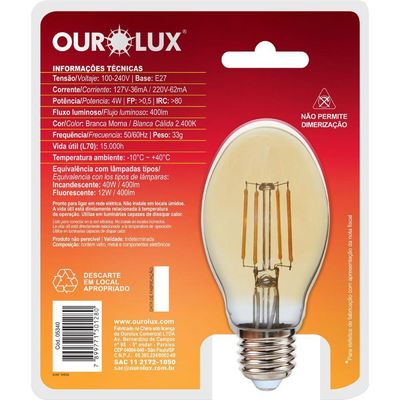 Lâmpada Vintage Superled Mista Bt53 4w Biv 2400k - 05339 - Ourolux Vintage Led Mista Bt53 4w Biv 2400k Ourolux -05339