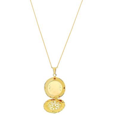 Colar Relicário Redondo Vazado banhado em ouro 18k - corrente 45cm + 5cm