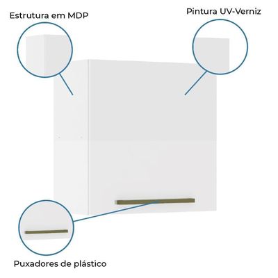 Armário Aéreo De Cozinha 1 Porta 0,59m Favorita Branco Lacca Branco