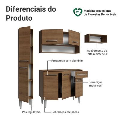 Armário De Cozinha Completa 197 Cm Rustic Emilly Madesa 02