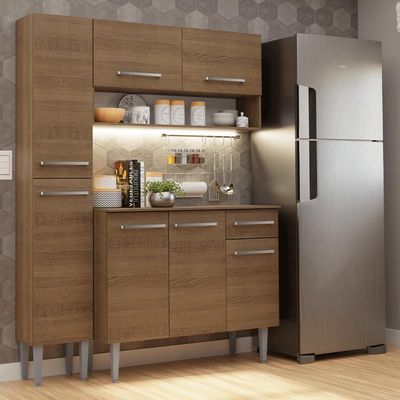 Armário De Cozinha Compacta 137 Cm Rustic Emilly Madesa 012