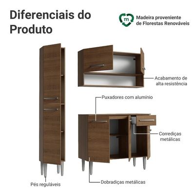 Armário De Cozinha Compacta 137 Cm Rustic Emilly Madesa 012