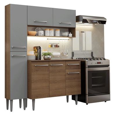 Armário De Cozinha Compacta 137 Cm Rustic-cinza Emilly Madesa 011