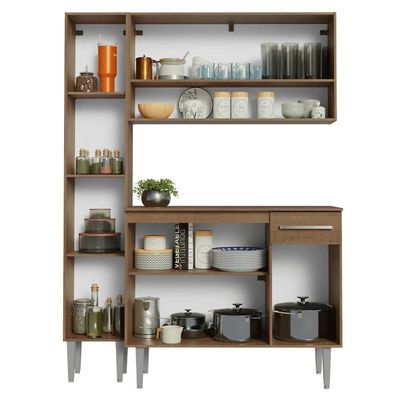 Armário De Cozinha Compacta 137 Cm Rustic-cinza Emilly Madesa 011