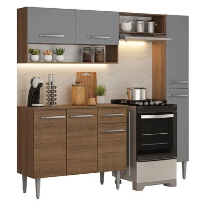 Armário De Cozinha Completa 197 Cm Rustic-cinza Emilly Madesa 01
