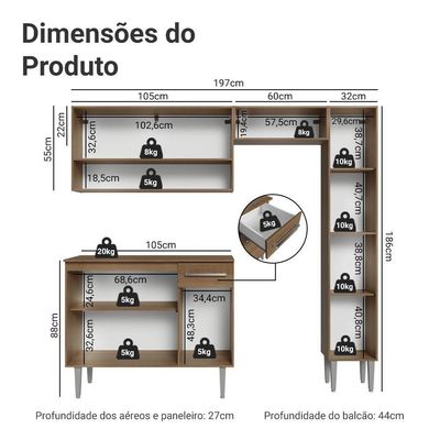 Armário De Cozinha Completa 197 Cm Rustic-cinza Emilly Madesa 01
