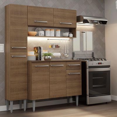 Armário De Cozinha Compacta 137 Cm Rustic Emilly Madesa 011