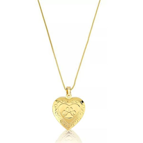 Colar Relicário Coração Pet banhado em ouro 18k - corrente 45cm + 5cm