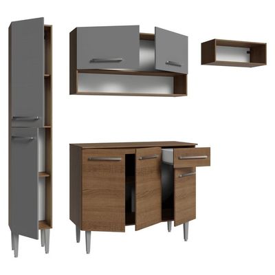 Armário De Cozinha Completa 197 Cm Rustic-cinza Emilly Madesa 02