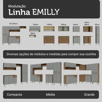 Armário De Cozinha Completa 197 Cm Rustic-cinza Emilly Madesa 02