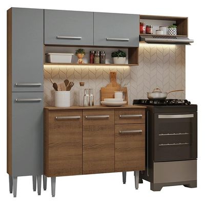 Armário De Cozinha Completa 197 Cm Rustic-cinza Emilly Madesa 02