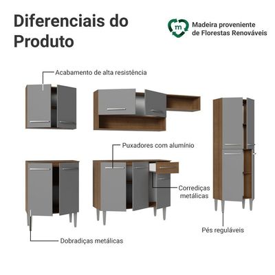 Armário De Cozinha Completa 293cm Rustic-cinza Emilly Madesa 011