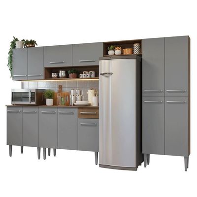 Armário De Cozinha Completa 293cm Rustic-cinza Emilly Madesa 011