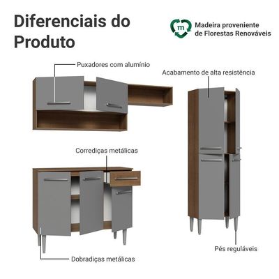 Armário De Cozinha Completa 229cm Rustic-cinza Emilly Madesa 017