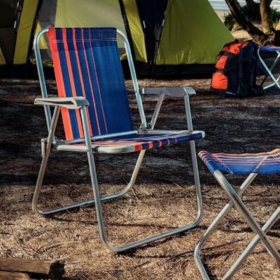 Cadeira De Praia Samoa Alta Em Alumínio Com Assento Azul Escuro E Laranja - 92900000 - Tramontina
