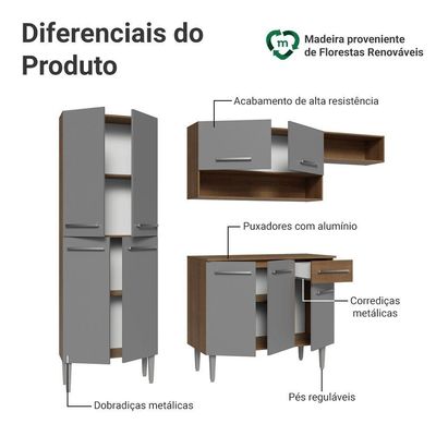 Armário De Cozinha Completa 229cm Rustic-cinza Emilly Madesa 016