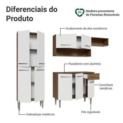 Armário De Cozinha Completa 229cm Rustic-branco Emilly Madesa 016