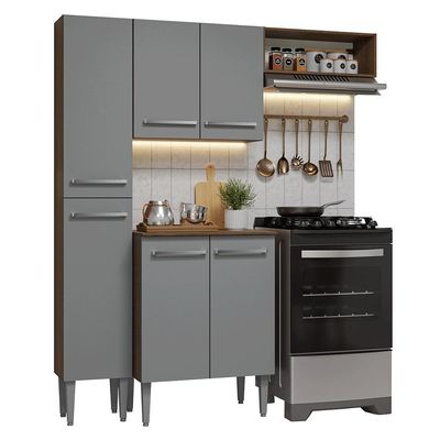 Armário De Cozinha Compacta 156 Cm Rustic-cinza Emilly Madesa 01