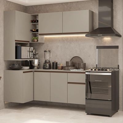 Armário De Cozinha Completa De Canto 265 Cm Suspensa Crema Nice Madesa 06