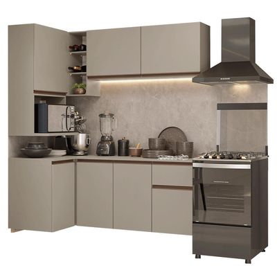 Armário De Cozinha Completa De Canto 265 Cm Suspensa Crema Nice Madesa 06