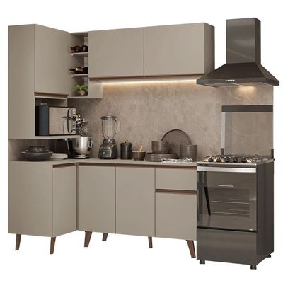 Armário De Cozinha Completa De Canto 265 Cm Crema Nice Madesa 05