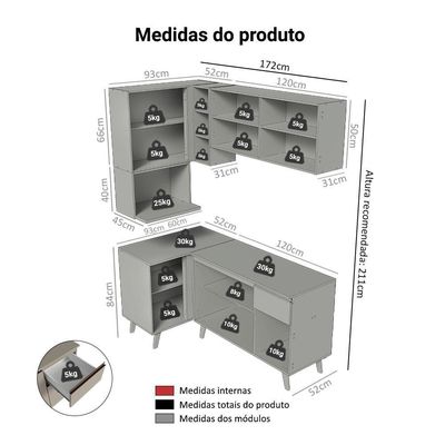 Armário De Cozinha Completa De Canto 265 Cm Crema Nice Madesa 05