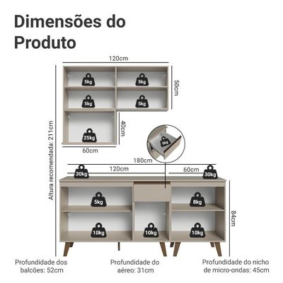 Armário De Cozinha Compacta 180 Cm Crema Nice Madesa 02