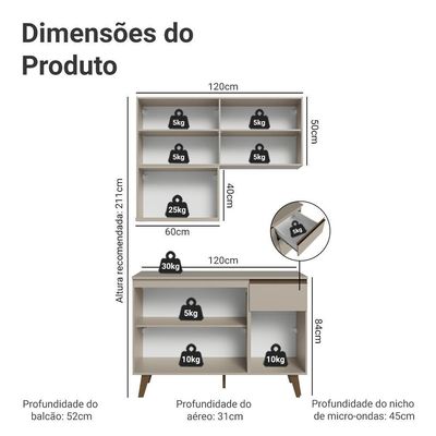 Armário De Cozinha Compacta 120 Cm Crema Nice Madesa 05