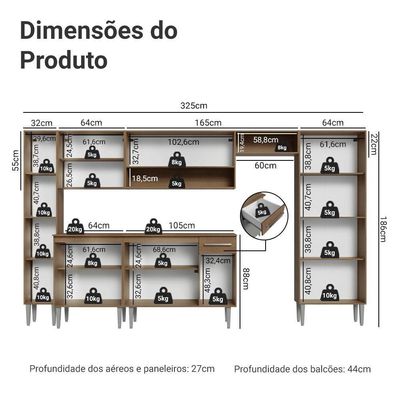 Armário De Cozinha Completa 325cm Rustic-cinza Emilly Madesa 07