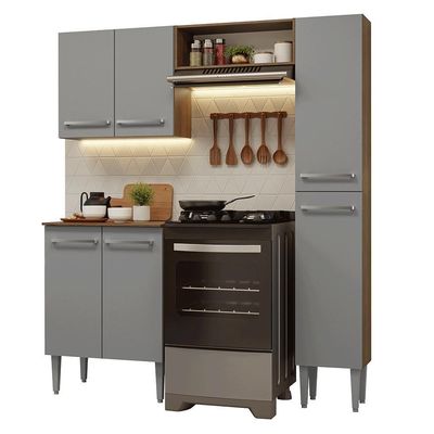Armário De Cozinha Compacta 156 Cm Rustic-cinza Emilly Madesa 02