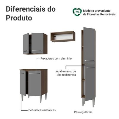 Armário De Cozinha Compacta 156 Cm Rustic-cinza Emilly Madesa 02