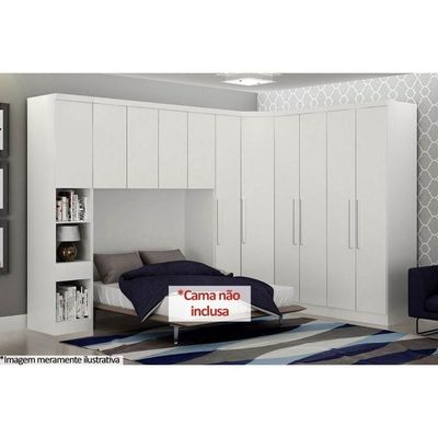 Quarto Modulado Rizon 5 Peças (1 Armário Ponte + 1 Closet + 2 Guarda Roupas + 1 Complemento) Qcm03 Neve - Novo Horizonte