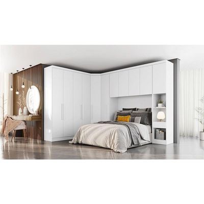 Quarto Modulado Rizon 5 Peças (1 Armário Ponte + 1 Closet + 2 Guarda Roupas + 1 Complemento) Qcm03 Neve - Novo Horizonte