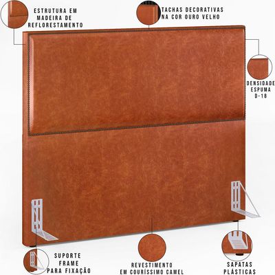 Cabeceira Cama Box Casal Queen Com Tachas 160 cm Vicenza L02 Couríssimo Camel - Lyam Decor