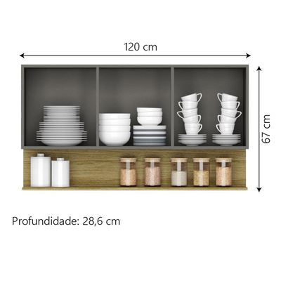 Armário Aéreo de Cozinha 3 Portas com Nicho Line Kits Paraná