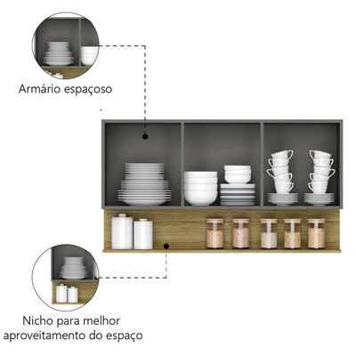 Armário Aéreo de Cozinha 3 Portas com Nicho Line Kits Paraná