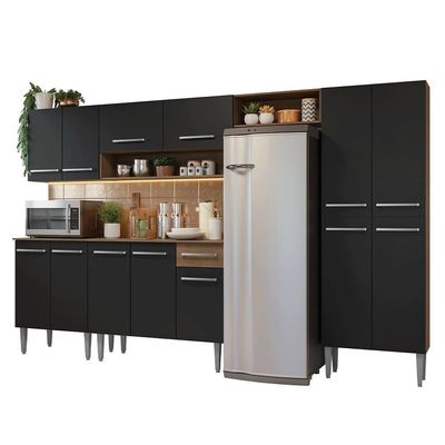 Armário De Cozinha Completa 293cm Rustic-preto Emilly Madesa 011
