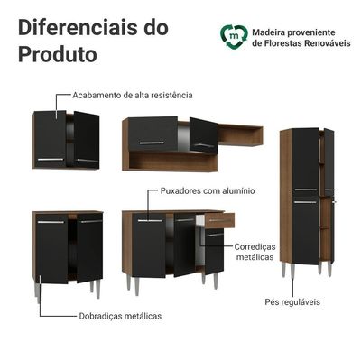 Armário De Cozinha Completa 293cm Rustic-preto Emilly Madesa 011