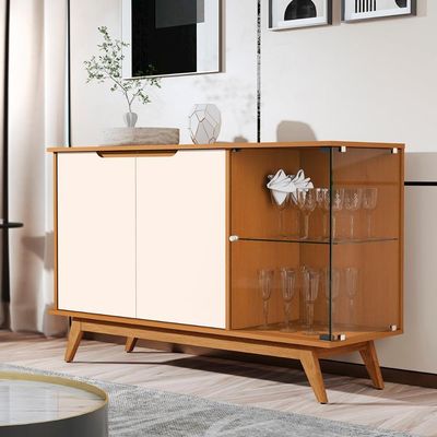 Aparador Buffet Tucumã Com 3 Portas Pés De Madeira Maciça Nature Off White