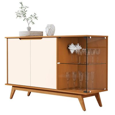 Aparador Buffet Tucumã Com 3 Portas Pés De Madeira Maciça Nature Off White