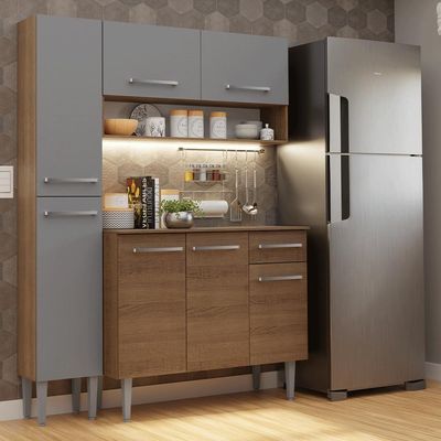 Armário De Cozinha Compacta 137 Cm Rustic-cinza Emilly Madesa 012