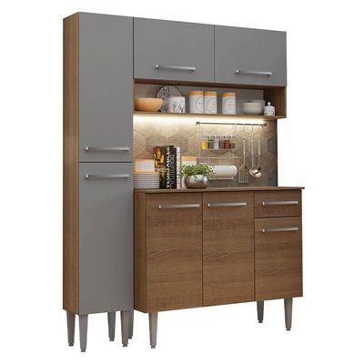 Armário De Cozinha Compacta 137 Cm Rustic-cinza Emilly Madesa 012