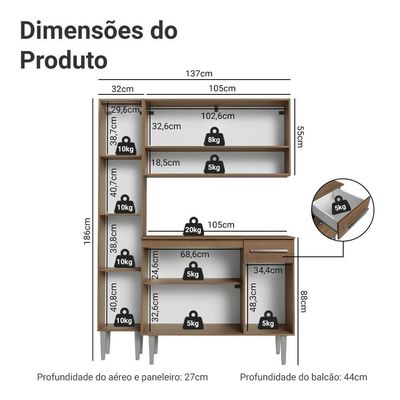Armário De Cozinha Compacta 137 Cm Rustic-cinza Emilly Madesa 012