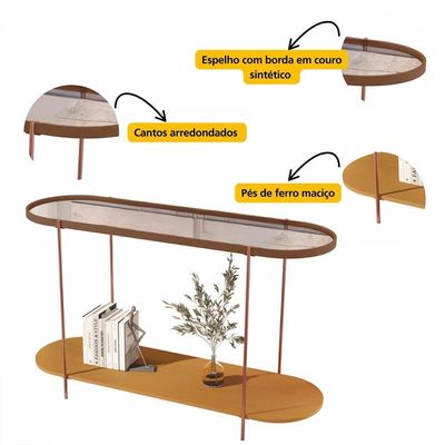 Aparador Buffet Bancada Alamanda Sala Com Espelho E Pés Metal Castanho Nature Bronze