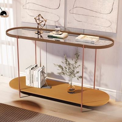 Aparador Buffet Bancada Alamanda Sala Com Espelho E Pés Metal Castanho Nature Bronze