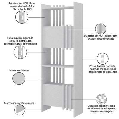 Estante Para Escritório Home Office Multiuso 2 Portas Sheld A02 Terraza - Lyam Decor